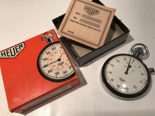 Heuer 7 Jewel Stop Watch Rare Vintage With Original Box And Papers 7j