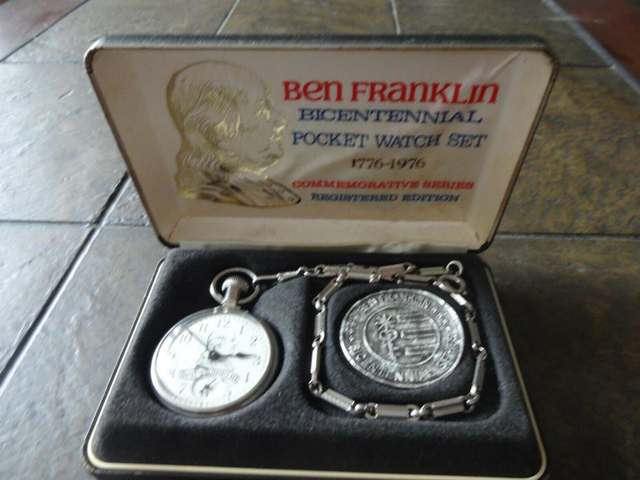 Bradley Bicentennial pocket watch BEN FRANKLIN Commemorative W/ Box RARE 1976