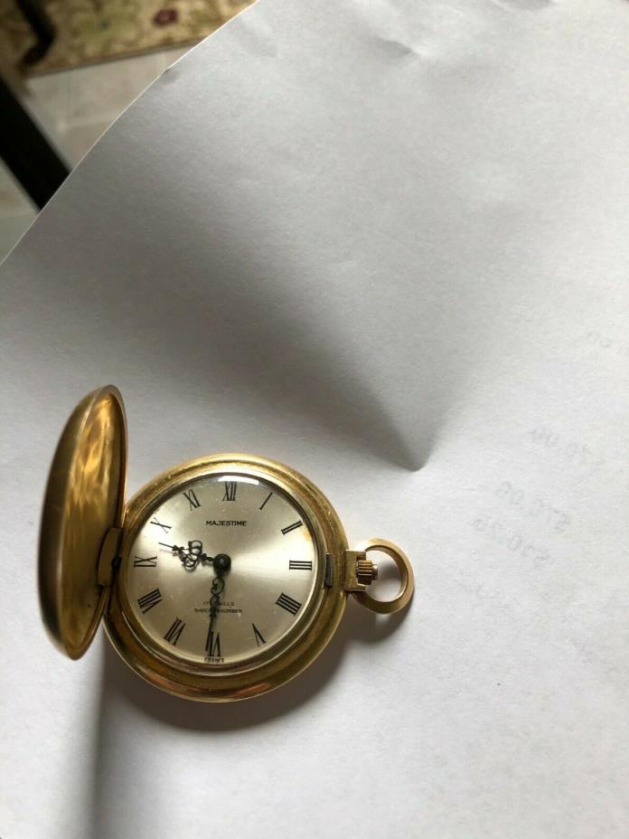 Vintage Majestime Wind-Up Pocket Watch-17 Jewel-French Made Gold Tone