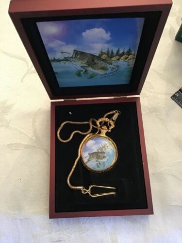 Movi Bass Fishing Pocket Watch in a Wood Case Great For Father’s Day