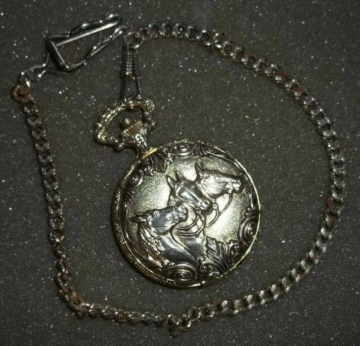 VINTAGE LUCERNE  POCKET WATCH 3 Horses SCENE Silver  WITH 12