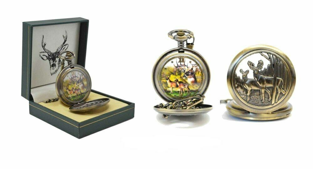 Beautiful Pocket Watch, Outdoor Scene With Deer, A Rustic Watch for Nature Lover
