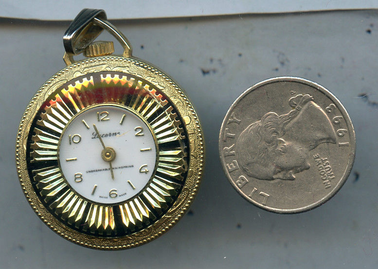 Vintage Gold Tone Pocket Watch Black Lucerne Swiss PC6