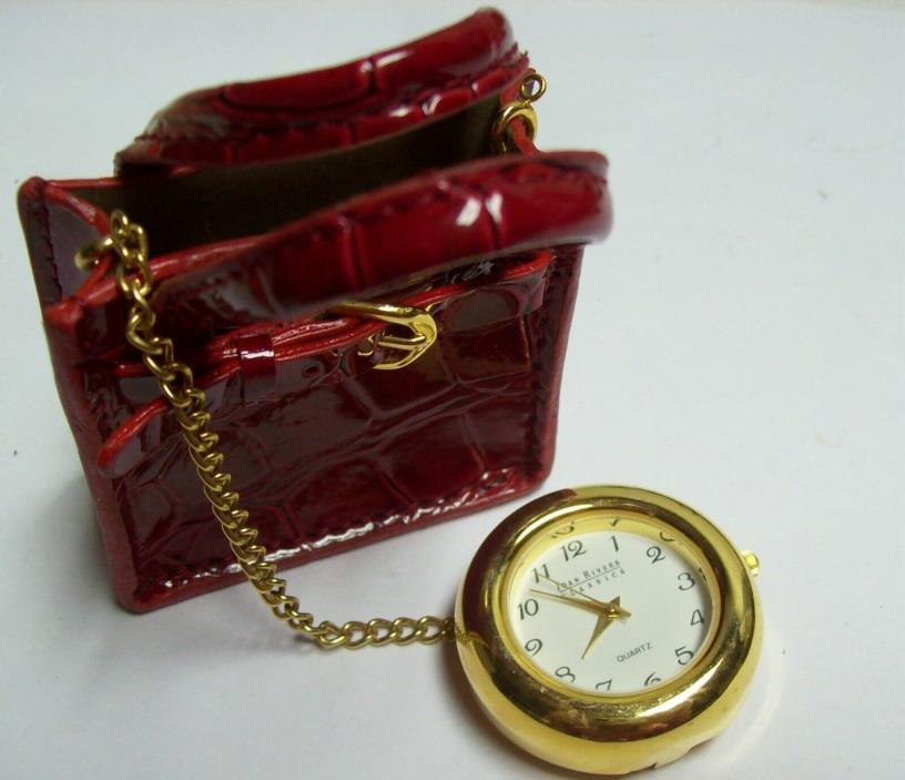 JOAN RIVERS Pocket Watch in Red Leather Purse Bag