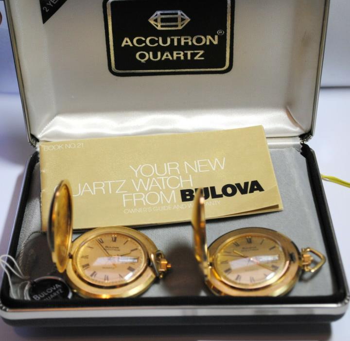 Lot of (2) Vintage Bulova Accutron Mechanism Day Date Quartz Pocket Watches