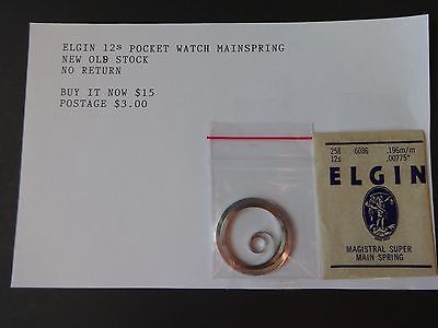 ELGIN 12s  Pocket Watch Mainspring New Old Stock Watch Parts