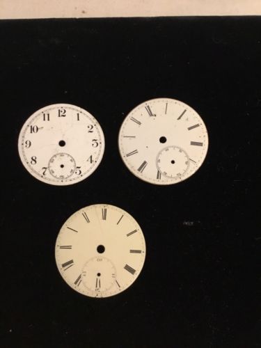 Lot Of 3 Vintage Porcelain Pocket Watch Dial Face - Dual Antique