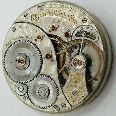 Pocket Watch Elgin 12s 14s Movement 19 jewels for parts ... OF & jeweled barrel