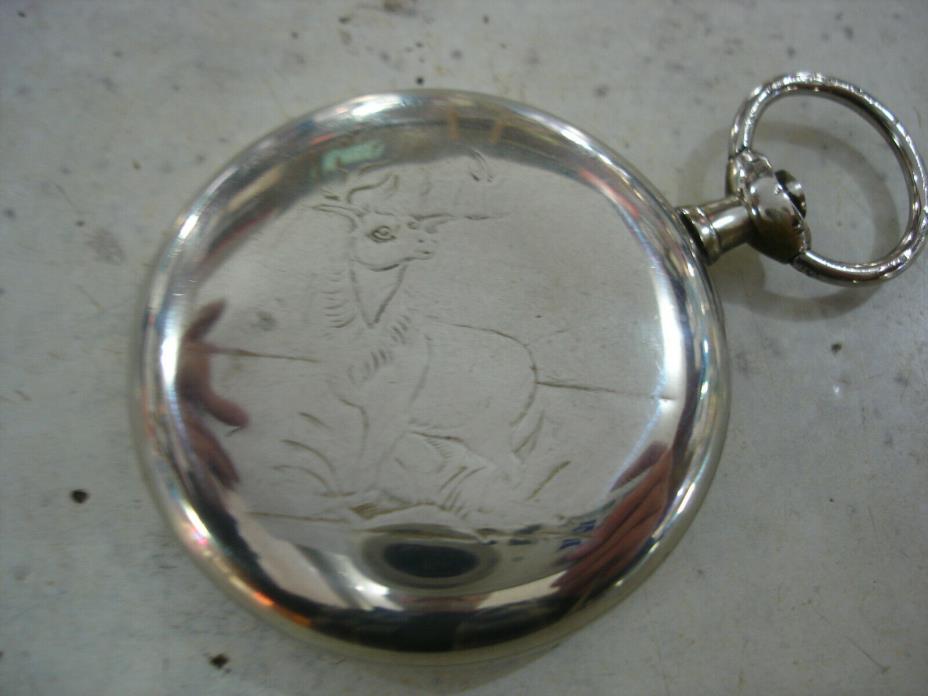 ANTIQUE STAG BACK POCKET WATCH CASE, 14 SIZE, NICKEL PHILADELPHIA WATCH CASE Co.