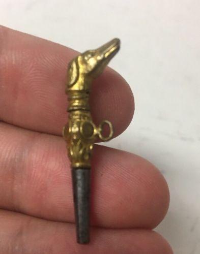 Antique Figural Pocket Watch Key Fob Dog Head Gold Filled