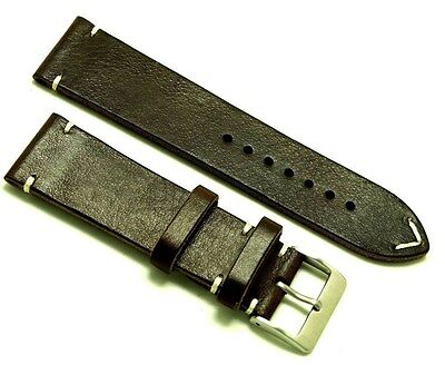24mm Brown/White Genuine Leather Watch Strap Handmade Vintage Classic Style