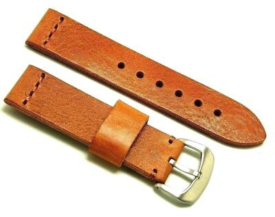 22mm Vintage Light Brown Genuine Leather Classic Style Watch Band Silver Buckle