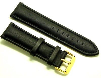 24mm Black Quality Genuine Leather Men's Watch Strap Gold Tone Buckle