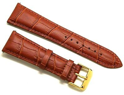 23mm Brown Quality Crocodile Grain Leather Watch Strap Gold Tone Buckle