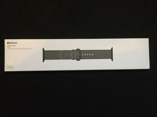 Authentic Apple Watch Band 38mm  Black Woven Nylon Band Space Gray Stainless