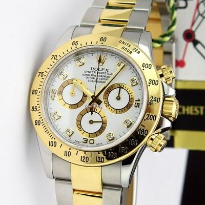 Rolex Daytona Gold White Diamond Dial 116523 Rehaut with Rolex Card - WATCH CHES