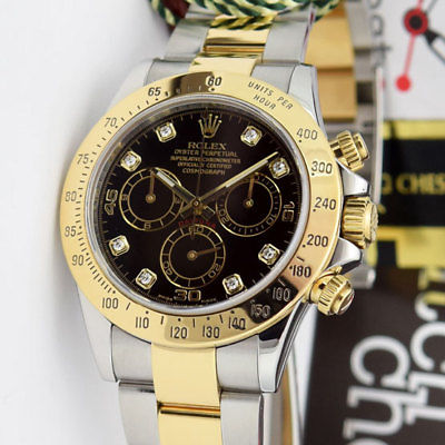 Rolex Daytona Yellow Gold & Steel Black Diamond Dial 116523 - WATCH CHEST