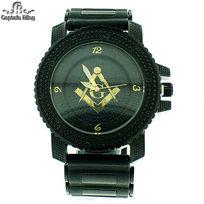 MENS ICED OUT MASONIC ICE NATION /CAPTAIN BLING WITH BULLET BAND #2635