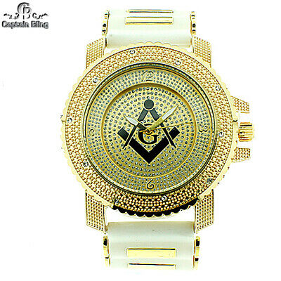 MENS ICED OUT MASONIC ICE NATION /CAPTAIN BLING WITH BULLET BAND #2633