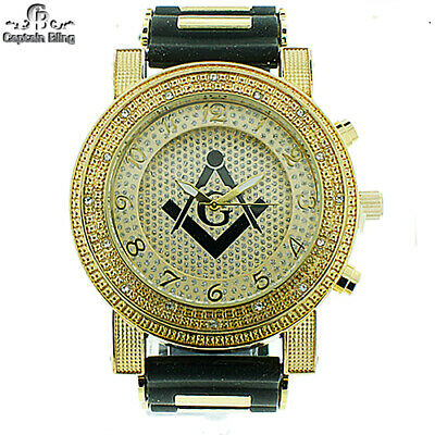MENS ICED OUT MASONIC ICE NATION /CAPTAIN BLING WITH BULLET BAND #2632