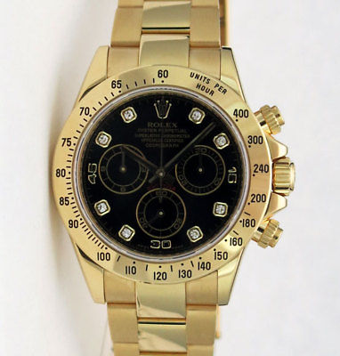 Rolex Daytona Yellow Gold Black Diamond Dial Rehaut 116528 - WATCH CHEST