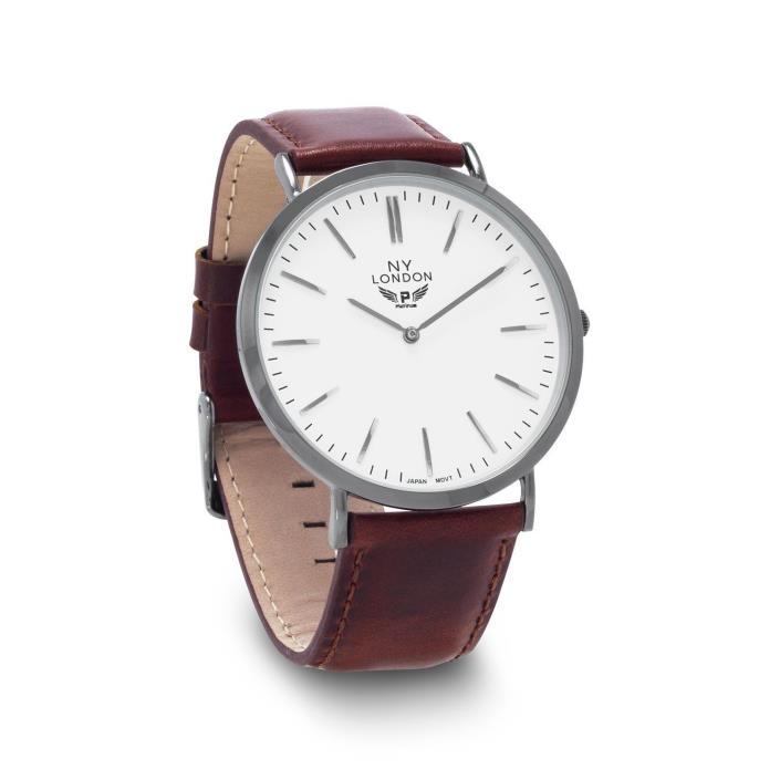 Men's Fashion Watch Brown Leather with White Dial FS