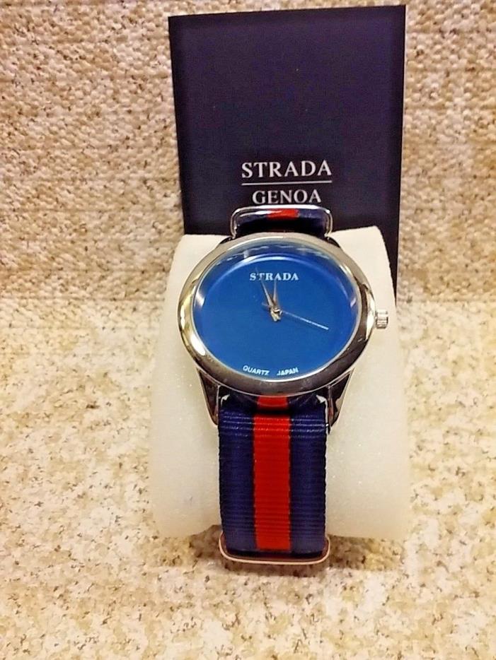 STRADA  JAPANESE MOVEMENT WATCH - BLUE & RED  BAND STAINLESS STEEL BACK