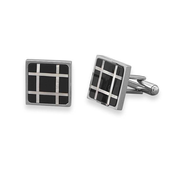 Stainless Steel Cuff Links with Black Onyx and Shell