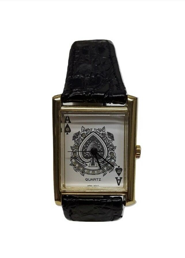 Vintage Ace of Spades Quartz Wrist Watch w/Genuine Leather | Made in Hong Kong