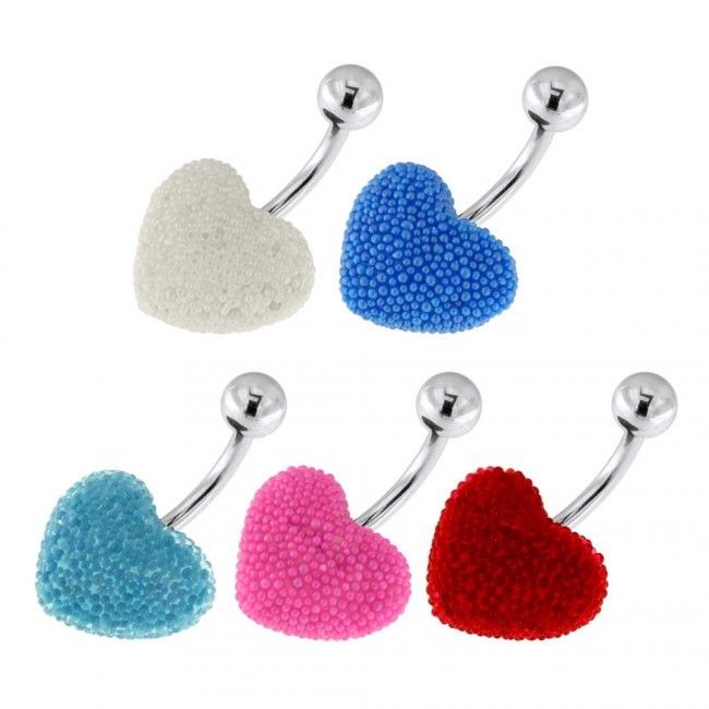 Surgical Steel Navel Bar with Colorful Tiny Bead Heart