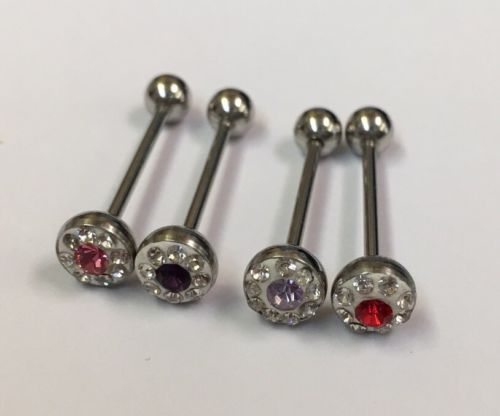 Crystal Gems Dial  Tongue Ring Set Of 4 -316L /16G(1.2Mm)