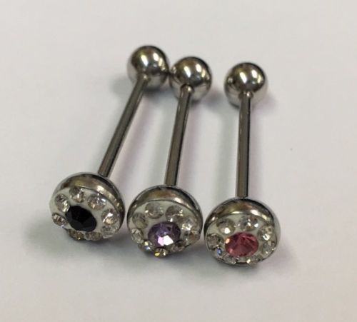 Crystal Gems Dial  Tongue Ring Set Of 3-316L /16G(1.2Mm)