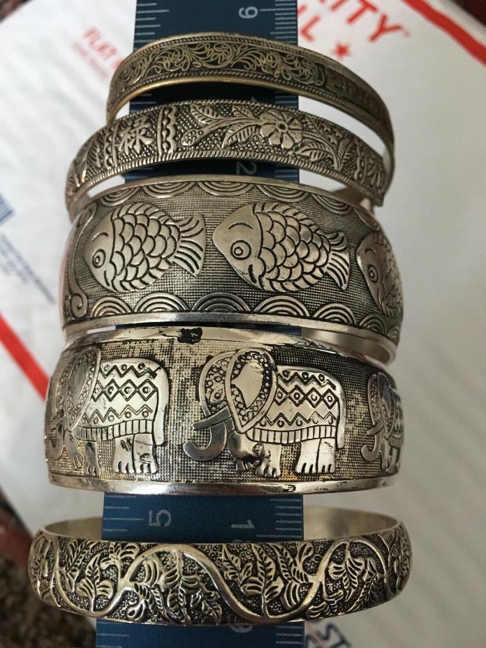 VTG and Mod Random mixed Jewelry lot of Tibetan Silver cuff Bracelets