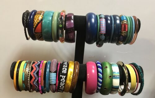 45 Bangle Bracelet Lot Wood Glass Plastic Metal