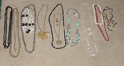Lot of 13 Vintage Necklaces - 2 with matching earrings  - Lot #6 - EC Crystals