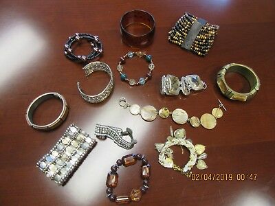 LOT OF 13 BRACELETS, TAN & BROWN SHADES, FASHION JEWELRY, NEW & PREOWNED