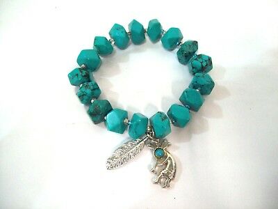 Turquoise Bracelet with  Kokopelli & Feather Charm Southwestern