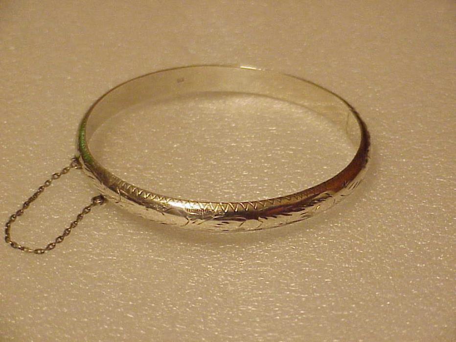Pretty .925..Etched, Sterling Silver, With Chain Bracelet.