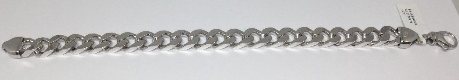 New Mens White Sterling Silver Bracelet, Curb Style Chain