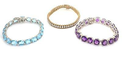 Vintage Lot of 3 Sterling Silver Semi Precious Gems CZ Bracelets LIQUIDATION