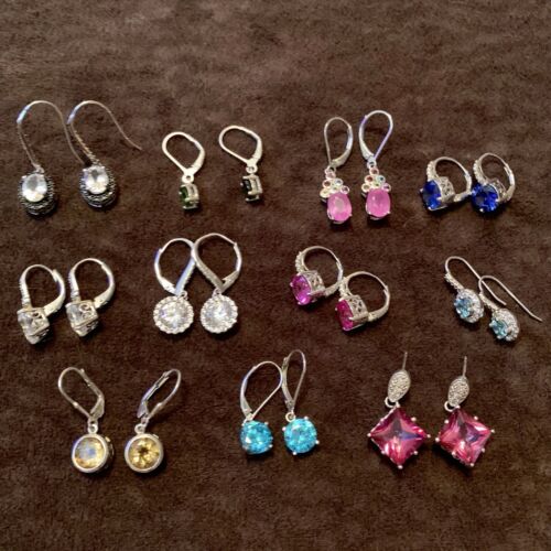 Vintage WHOLESALE LOT of 11 Sterling Silver EARRINGS With Stones