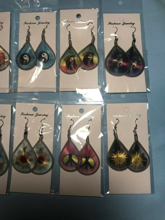 10 pair Asssorted Picture Design Peruvian Thread Teardrop  Earrings ( Lot #9 )