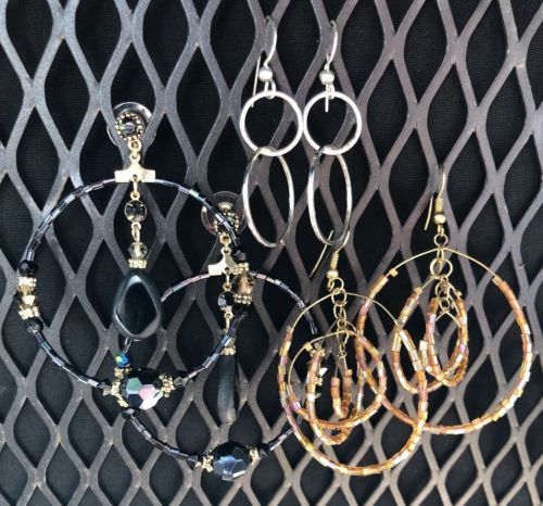 Mixed Lot 3 Pairs of Dangle Hoop Earrings