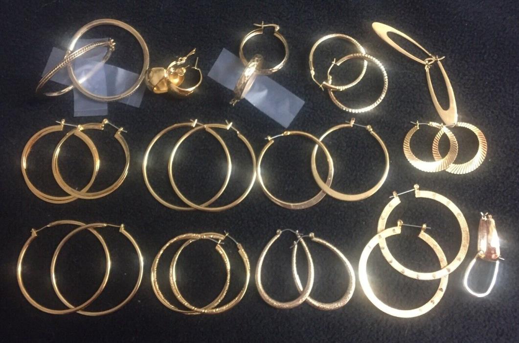 Lot o 14 Pairs Gold Tone Earrings Diamond Cut / Satin / Polished Some 925 Monet