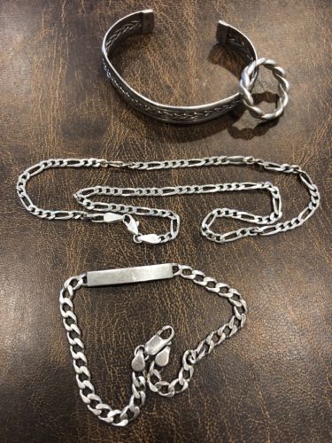 Men's Sterling Silver Lot Jewelry 57 grams wearable vintage Necklace Bracelet