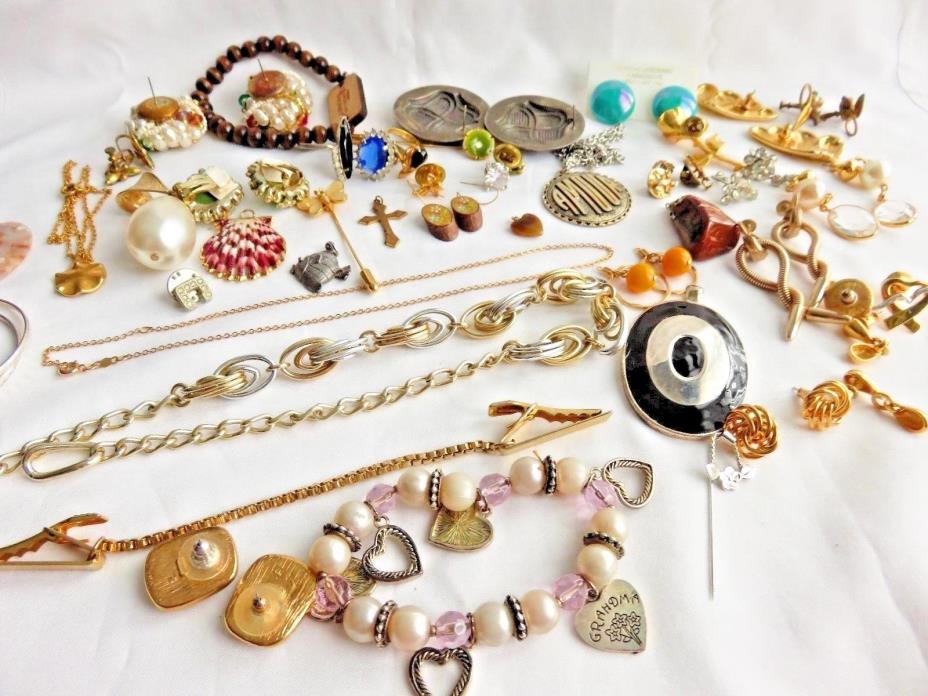 Lot of Mixed Jewelry Scrap Costume Cocktail Earring Necklace Bracelet Pin
