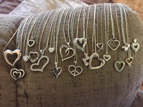 Lot Of 20 Sterling Silver,Silver Plated Heart Necklaces 91 Grams