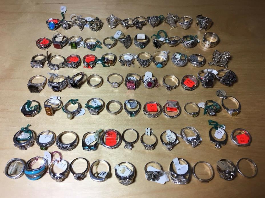 LARGE LOT OF 75 MIXED ASSORTMENT STERLING SILVER RINGS JEWELRY NEW! USA SELLER!