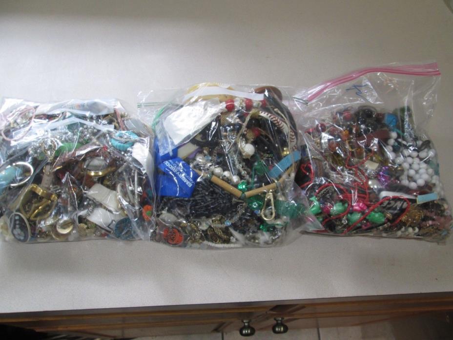Large Lot of mixed jewelry items. 3 bags. Estate Item Junque or Costume?