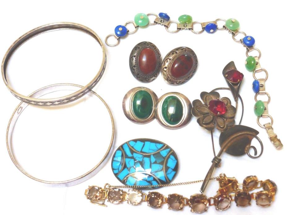 Vintage Sterling Silver Brooches, Earrings, Bracelets and Bangles